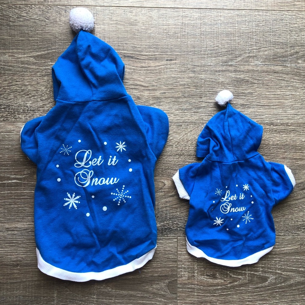 Let It Snow Dog Cat Hoodie in Blue, Small of X-Small